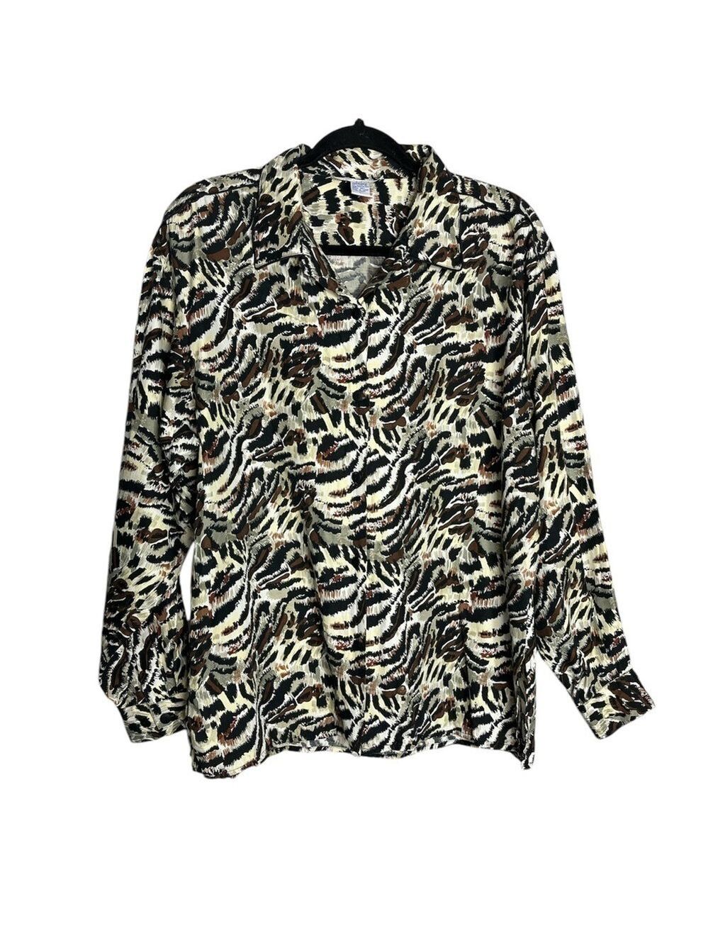 Vintage Frank & Anna Silk Long Sleeve Animal Print Button Up Blouse, size L